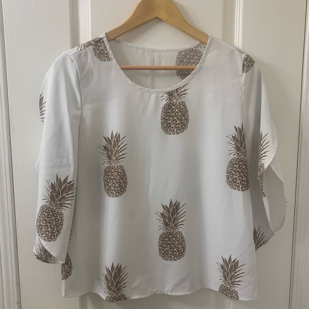 Sheer Vintage Chiffon Pineapple Print Blouse Women’s Medium